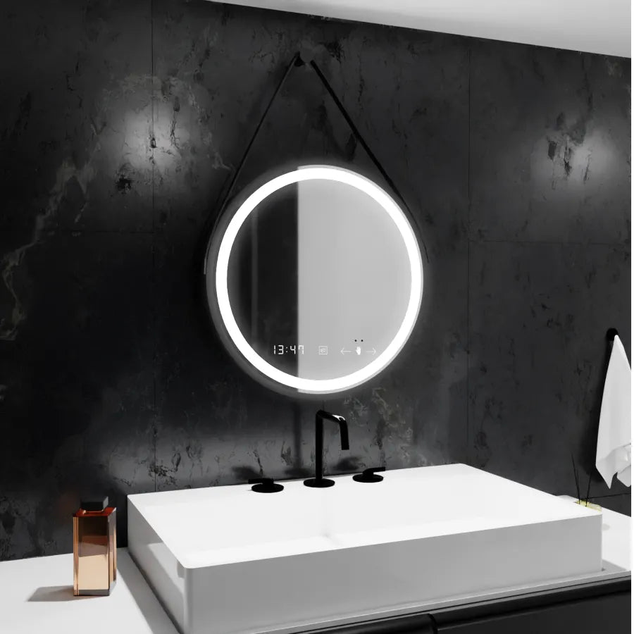 LED кръгло огледало, 50 см, Celeste Majeste Noir Eleve MotionGlow Marcello, система за обезпотяване, часовник и термометър, димируеми огледала Marcello Заглавие по подразбиране Alessandro Design