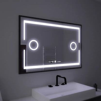 Правоъгълно LED огледало, 120x80 см, сензор Marcello MotionGlow, система за обезпотяване, часовник и термометър, козметична лупа, димируеми огледала Marcello Заглавие по подразбиране Alessandro Design