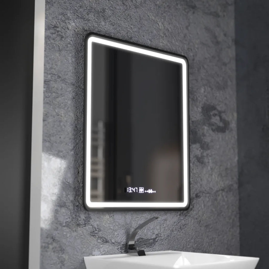 Правоъгълно LED огледало, 75x90cm, Favola MotionGlow Marcello, Demister System, Clock & Thermometer, Dimable