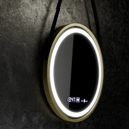 Кръгло LED огледало, 60 см, Celeste Royale Gold Eleve MotionGlow Marcello, система за обезпотяване, часовник и термометър, димируема, подвижна каишка Marcello огледала Заглавие по подразбиране Alessandro Design