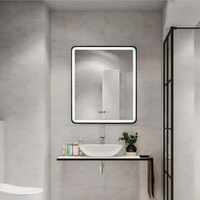 Правоъгълно LED огледало 70x90cm EDGE Touch Demister System, черна рамка