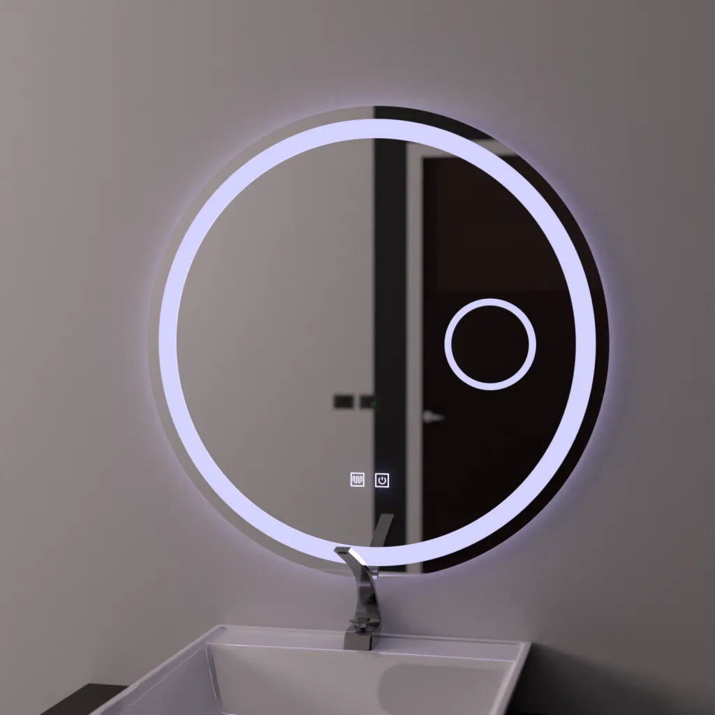 LED кръгло огледало 70 см, Touch Luxor, система против запотяване, димируемо огледало за баня с LED и противозамъгляващо заглавие по подразбиране Alessandro Design