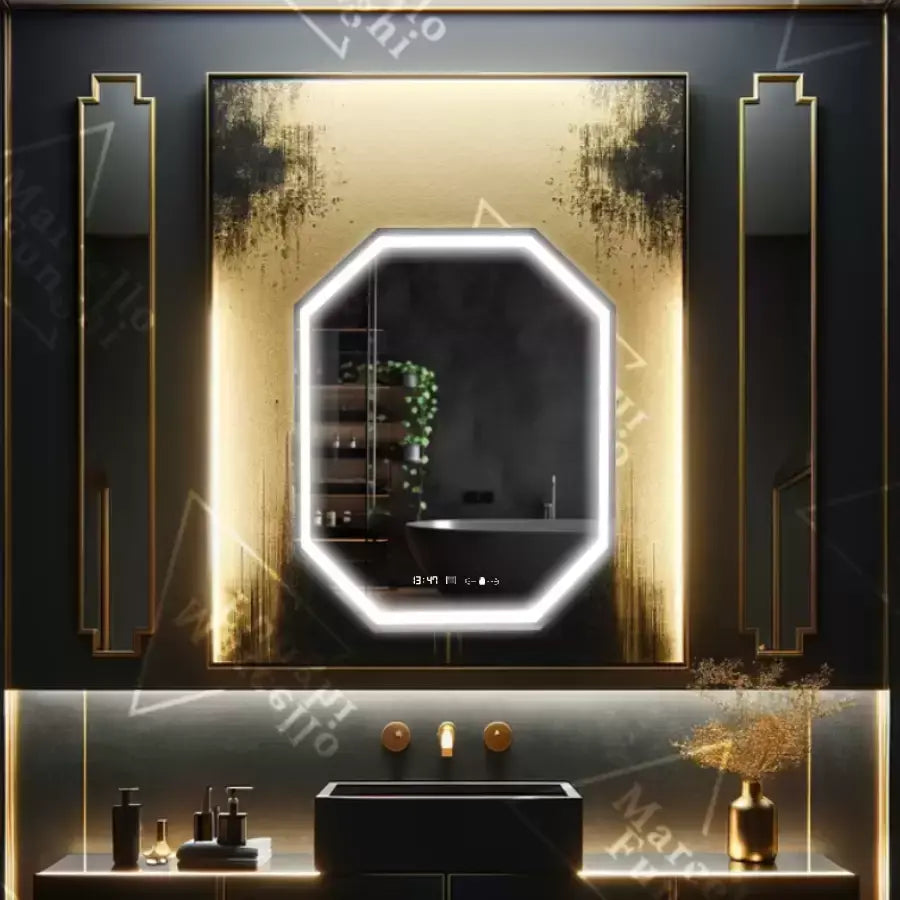 Многоъгълно LED огледало, 60x80 см, сензор Ralya MotionGlow Marcello, система за обезпотяване, часовник и термометър, огледала Dimabila Marcello Заглавие по подразбиране Alessandro Design