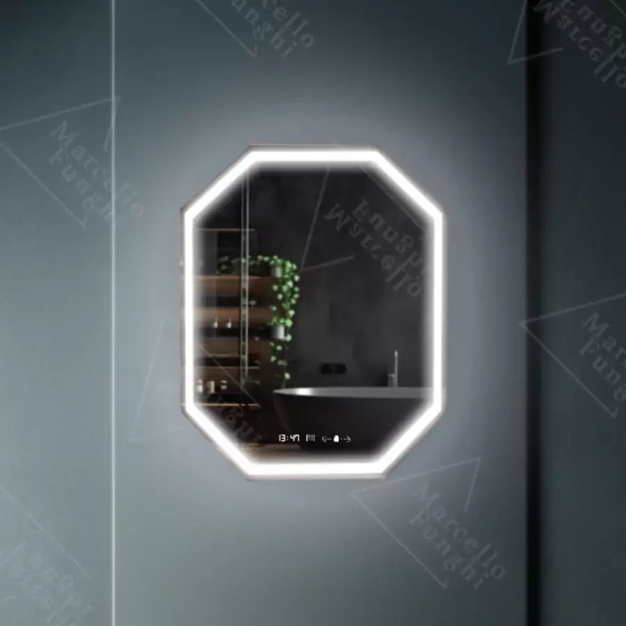 Многоъгълно LED огледало, 60x80 см, сензор Ralya MotionGlow Marcello, система за обезпотяване, часовник и термометър, огледала Dimabila Marcello Заглавие по подразбиране Alessandro Design