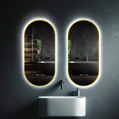 Овално LED огледало, 60x80 см, сензор Revin Marcello, система против запотяване, часовник и термометър, димируеми огледала Marcello Заглавие по подразбиране Alessandro Design