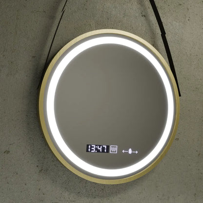 Кръгло LED огледало, 60 см, Celeste Royale Gold Eleve MotionGlow Marcello, система за обезпотяване, часовник и термометър, димируема, подвижна каишка Marcello огледала Заглавие по подразбиране Alessandro Design
