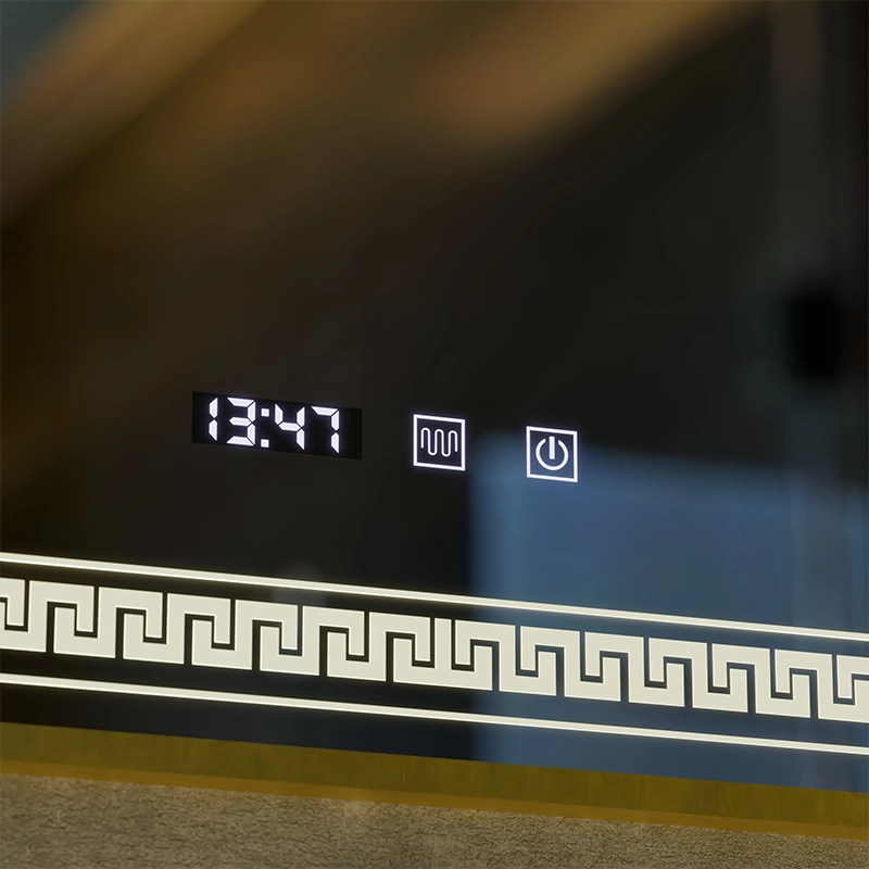Огледало LED Touch Bruno Demister System, Clock and Temperature 60x80 cm Матирана златна рамка, S84/60X80 Огледала Korman S Заглавие по подразбиране Alessandro Design