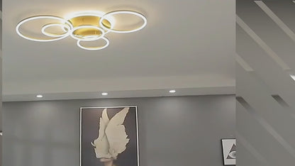 LED полилей с дистанционно управление RINNOVA, 5 кръга, 137W, топла/студена/неутрална светлина, димируем, златен