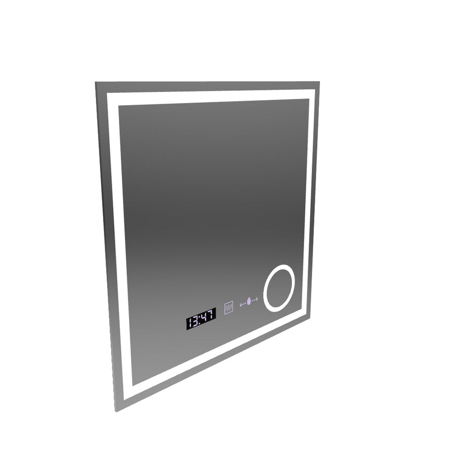 Правоъгълно LED огледало, 60x60 см, Souverain MotionGlow Marcello, система против запотяване, часовник и термометър, козметична лупа, димируема