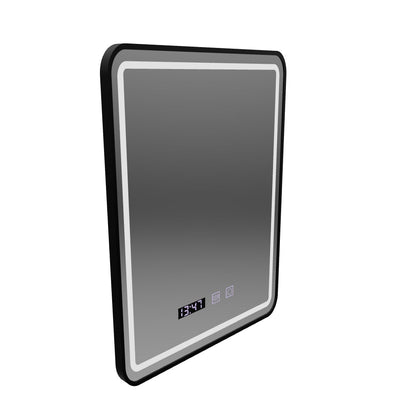 Огледало LED Touch LUCIDA Система за обезпотяване, часовник и температура 50x70 см Черна матирана рамка