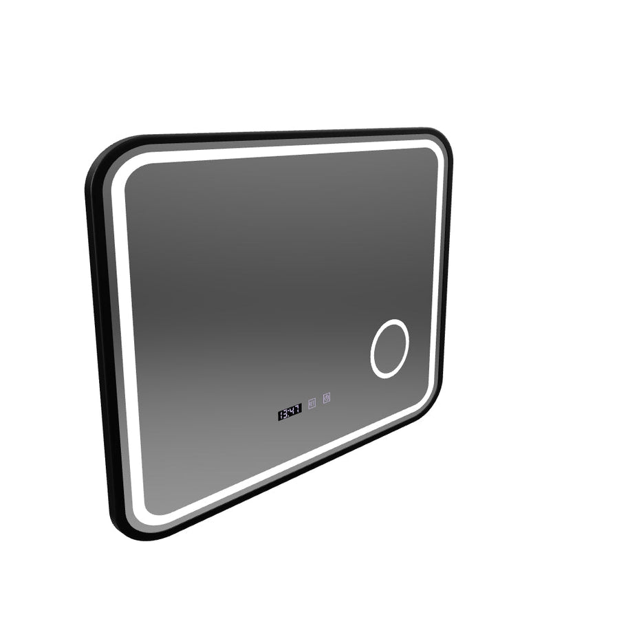 Bernd LED Touch Mirror система против запотяване, часовник и температура 80x60 см черна рамка, козметична лупа