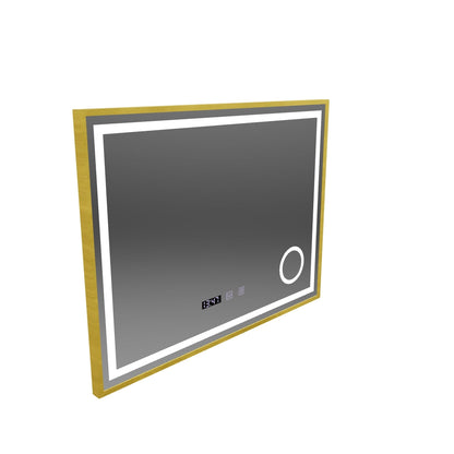 CLARUS LED Touch Mirror система против запотяване, часовник и температура 80x60 cm Матирана златна рамка Козметична лупа