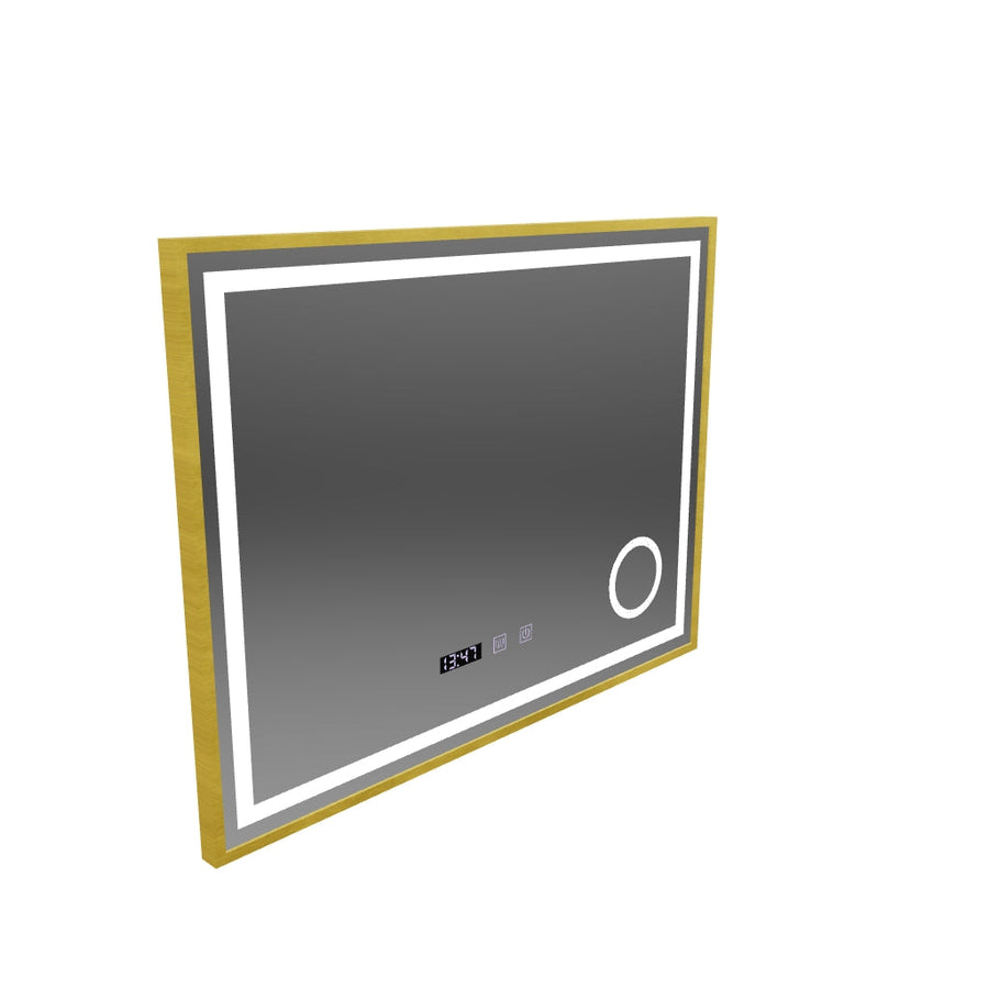 CLARUS LED Touch Mirror система против запотяване, часовник и температура 80x60 cm Матирана златна рамка Козметична лупа