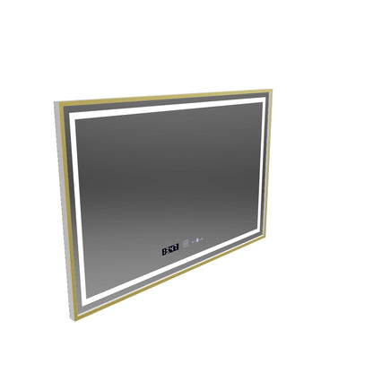 Правоъгълно LED огледало, 100x65 см, Verite Royale Gold Motion Glow Marcello, система против запотяване, часовник и термометър, димиране