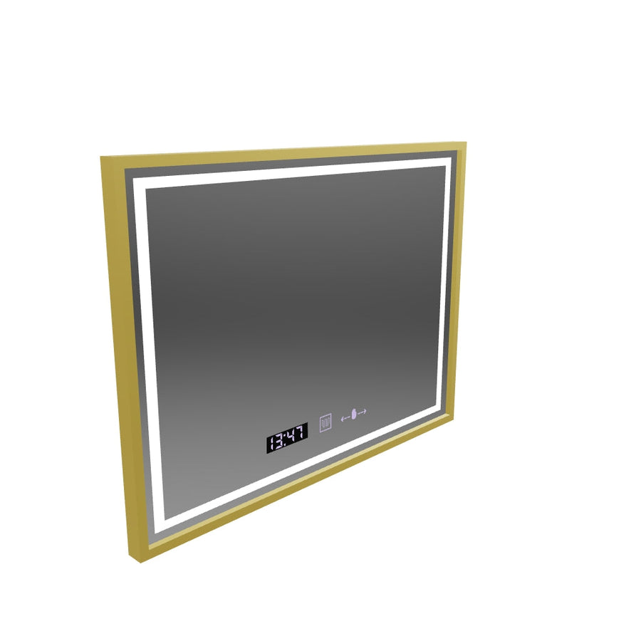 Правоъгълно LED огледало, 80x60 см, Verite Royale Gold MotionGlow Marcello, система против запотяване, часовник и термометър, димиране