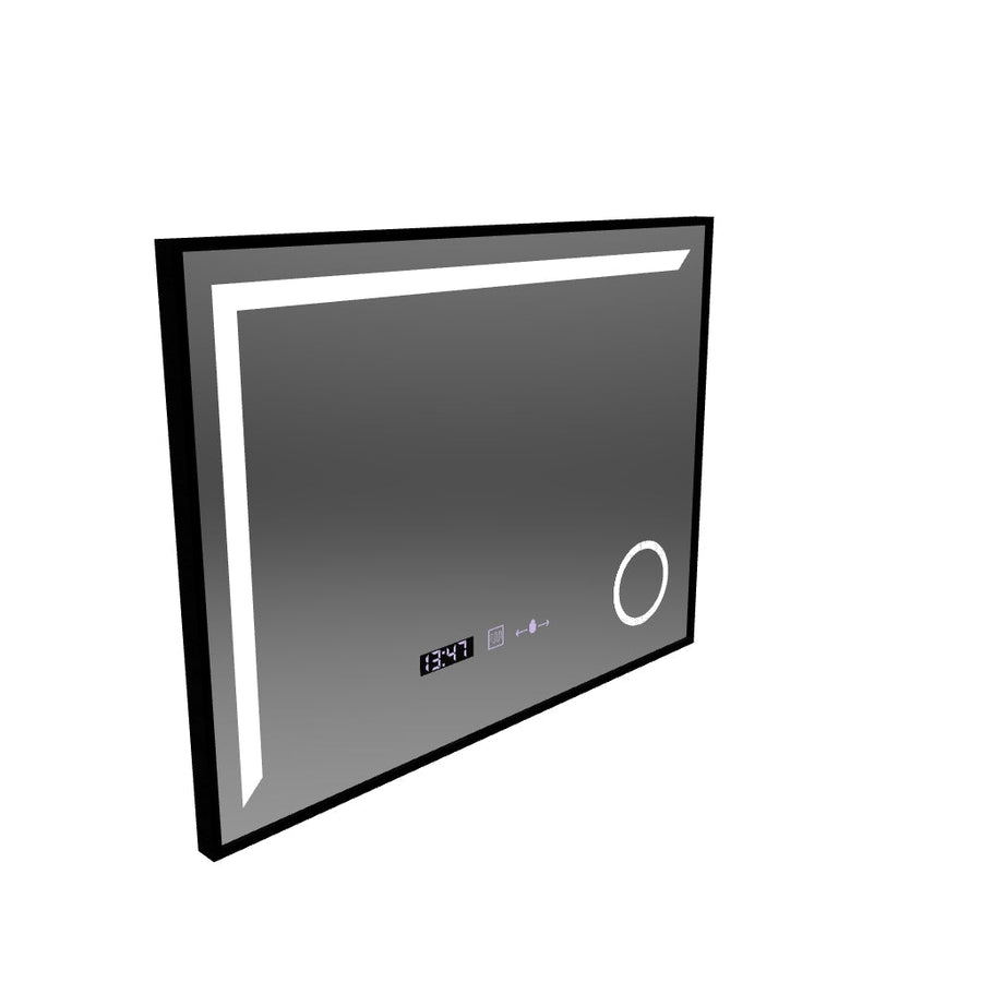 LED огледало Сензор MotionGlow Francesca 80x60 cm Топла/Студена/Неутрална светлина Димируема рамка Черна матирана система за обезпотяване Термометър Часовник Marcello Funghi Collection