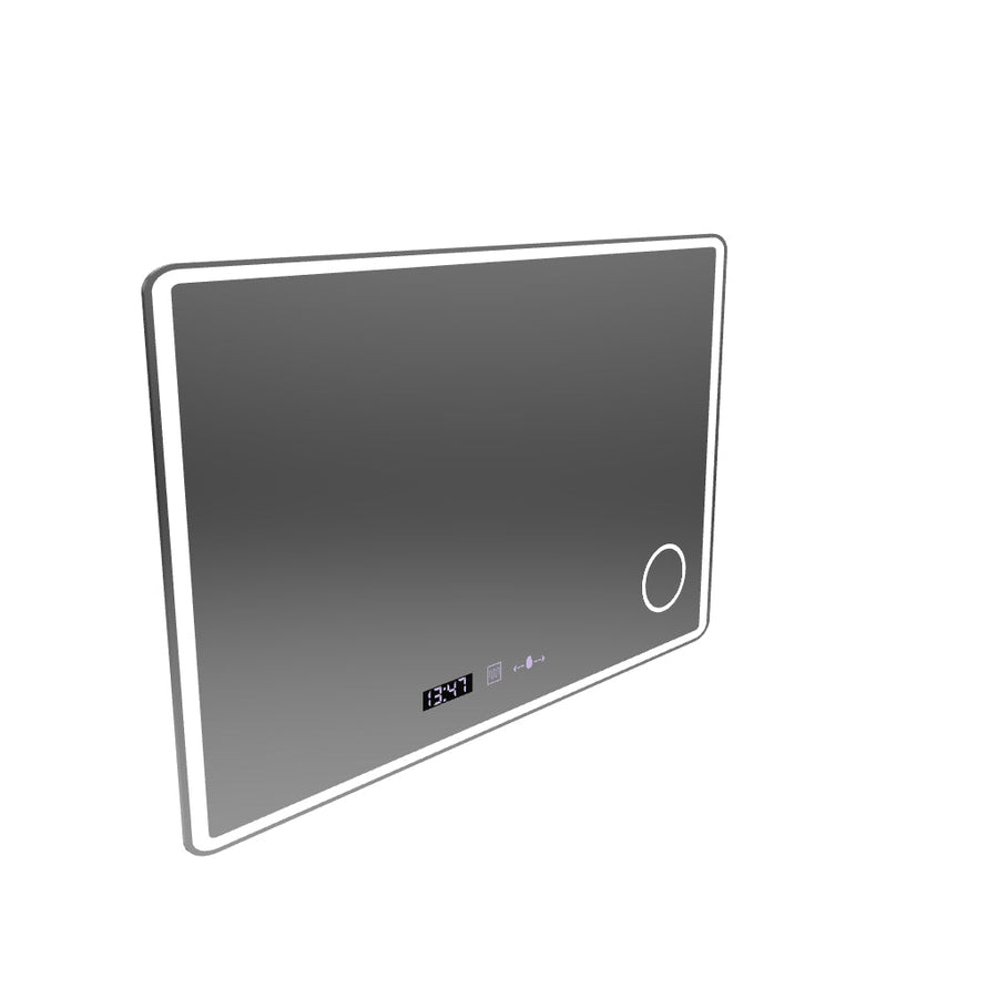 Правоъгълно LED огледало 120x80 Aura Riflesso Puro MotionGlow Marcello, система против запотяване, термометър и часовник, димиране