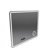 Правоъгълно LED огледало, 90x75 см, Riflesso MotionGlow Marcello, система против запотяване, часовник и термометър, козметична лупа, димиране