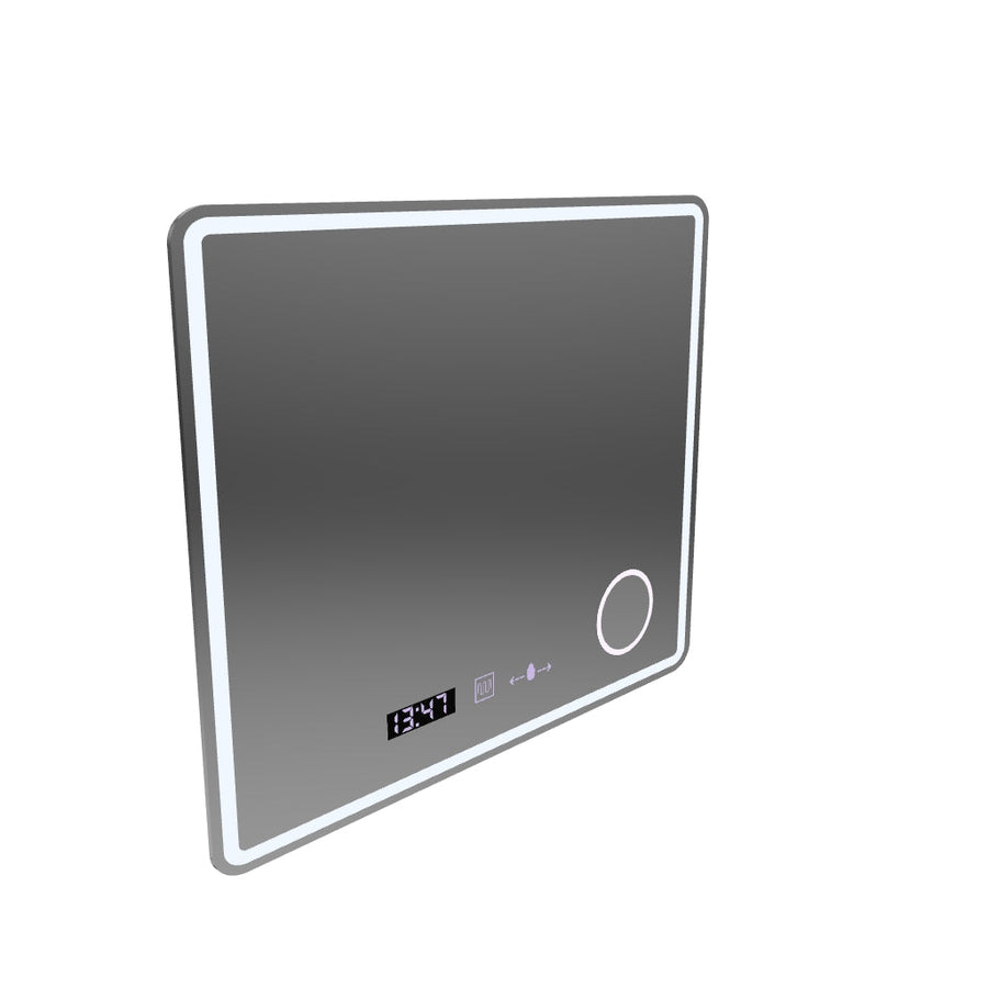 Правоъгълно LED огледало, 90x75 см, Riflesso MotionGlow Marcello, система против запотяване, часовник и термометър, козметична лупа, димиране