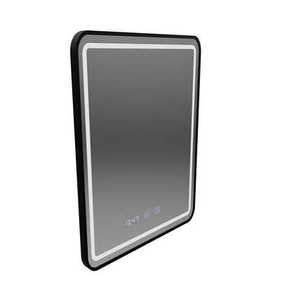 Огледало LED Touch LUCIDA Система за обезпотяване, часовник и температура 60x80 см Матирана черна рамка