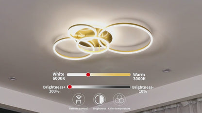 RINOVA LED полилей с дистанционно управление, 4 кръга, 112W, топла/студена/неутрална светлина, димируем, златен