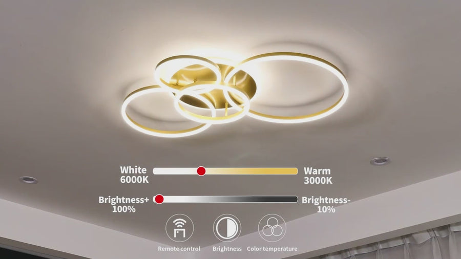 RINOVA LED полилей с дистанционно управление, 4 кръга, 112W, топла/студена/неутрална светлина, димируем, златен