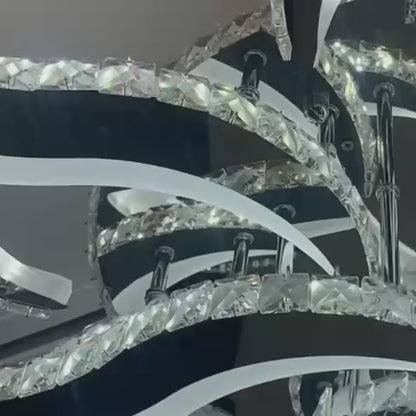 LED полилей с дистанционно управление и кристал Alejandro 160W, 9 цветя, Студена/Топла/Неутрална светлина, Димируем, Блестящ Хром