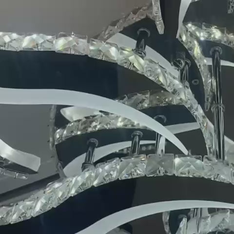 LED полилей с дистанционно управление и кристал Alejandro 160W, 9 цветя, Студена/Топла/Неутрална светлина, Димируем, Блестящ Хром