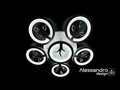 LED полилей с дистанционно управление и кристал DAISY 78W, 6 елемента, Студена/Топла/Неутрална светлина, Димируем, Бял