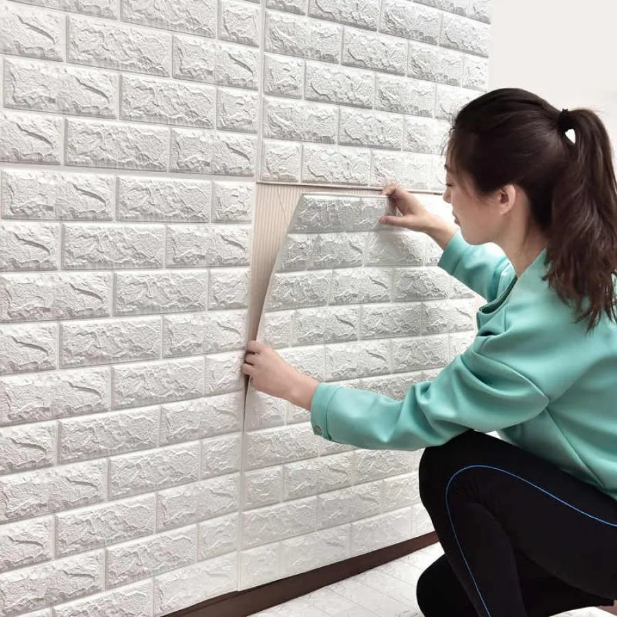 Комплект от 10x самозалепващи се 3D тапети Бели тухли от мека пяна, 70cm x 77cm x 2 mm 3D тапет Заглавие по подразбиране Alessandro Design